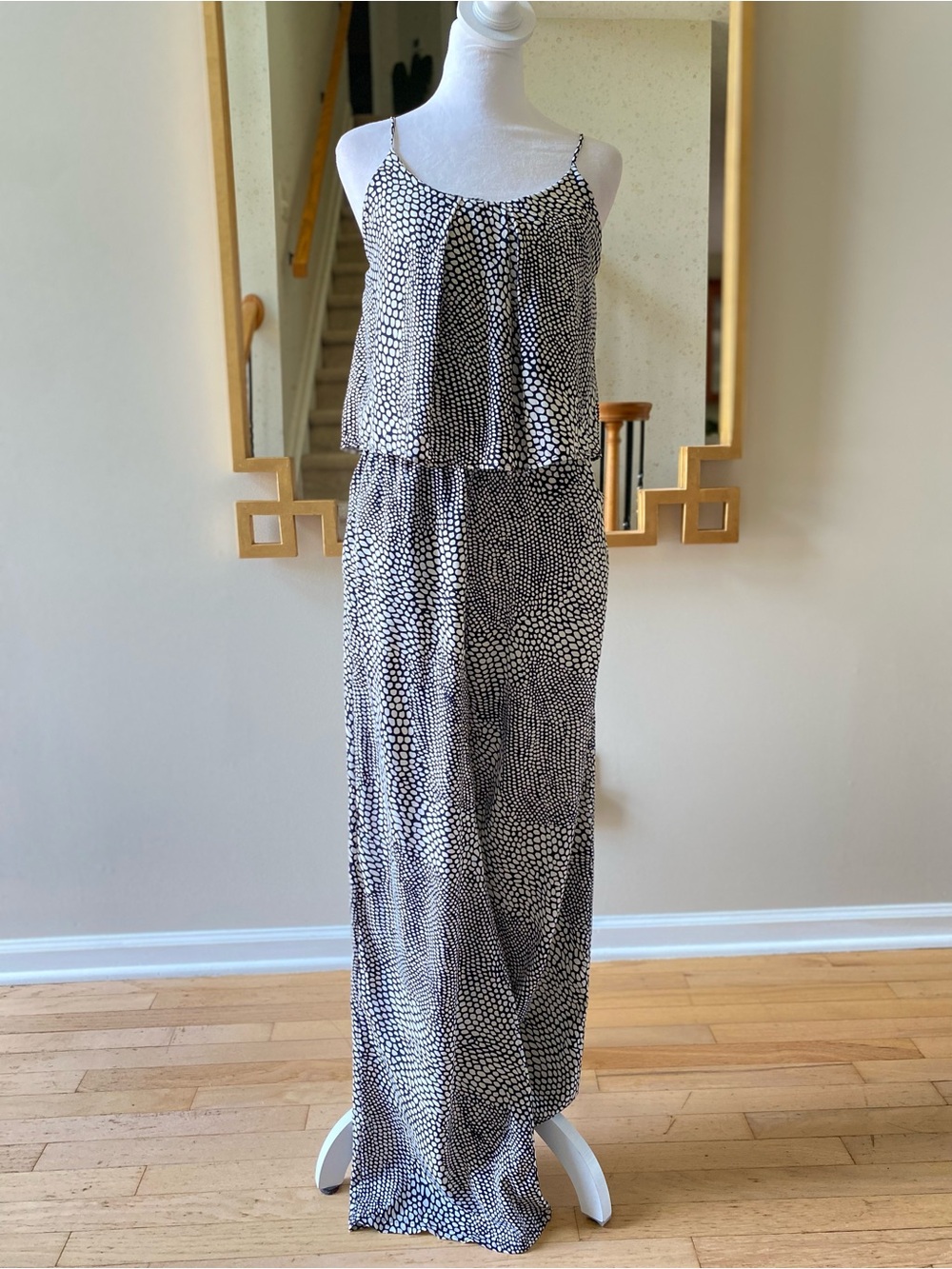 Tyche Black White Abstract Dot Print Wide Leg Jumpsuit Spaghetti Straps Small